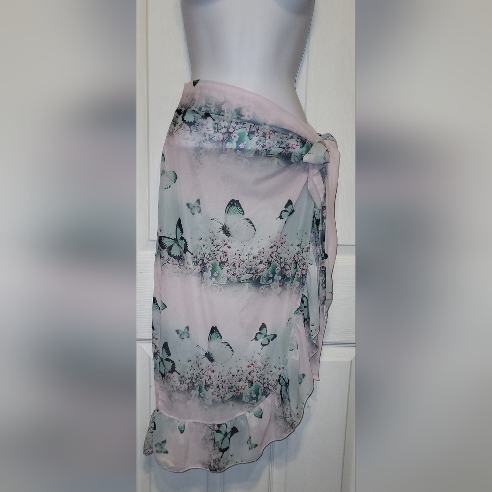 Dressfo Womens Tropical Beach Cruiswear cover-up Wrap  Swim sheer aqua large
